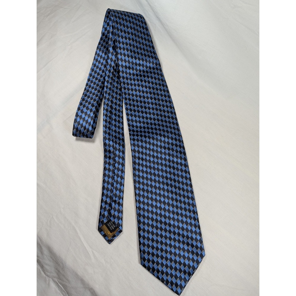 Roberto Villini Silk Tie Handmade Blue Silver Black Geometric